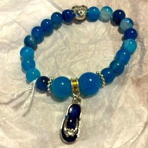 Blue Dyed Agate w/ Silver Heart Puff Bead and a Flip Flop Charm